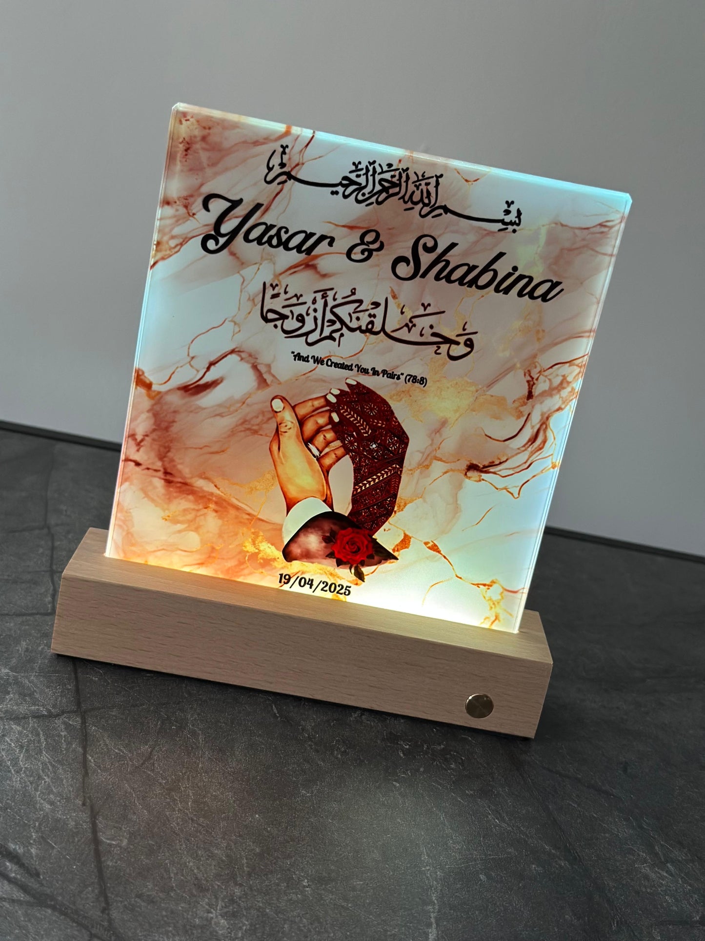 Wedding Day Glass Frame with LED Base |