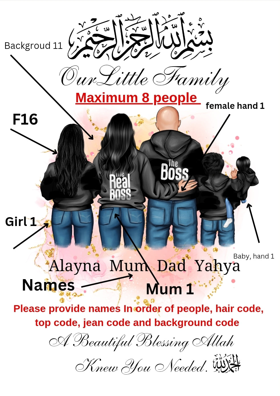 A4 Muslim Family Foil Print-Personalised Family Print