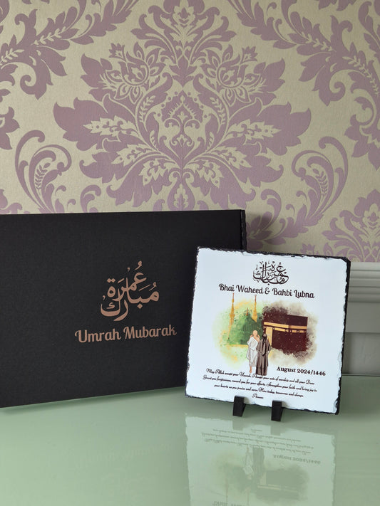 Hajj / Umrah Mubarak Gift Personalised illustrated slate(Standing)