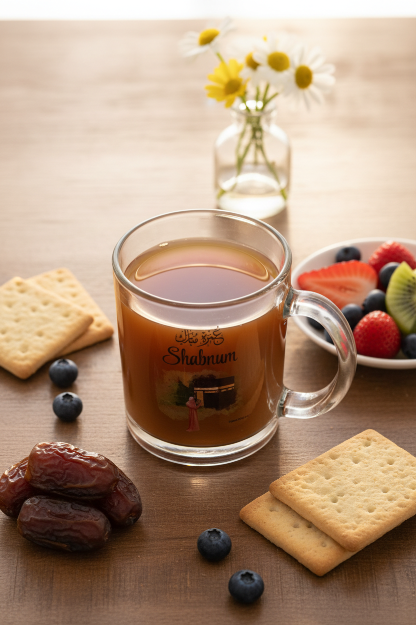 Shabnum clear mug tea on table