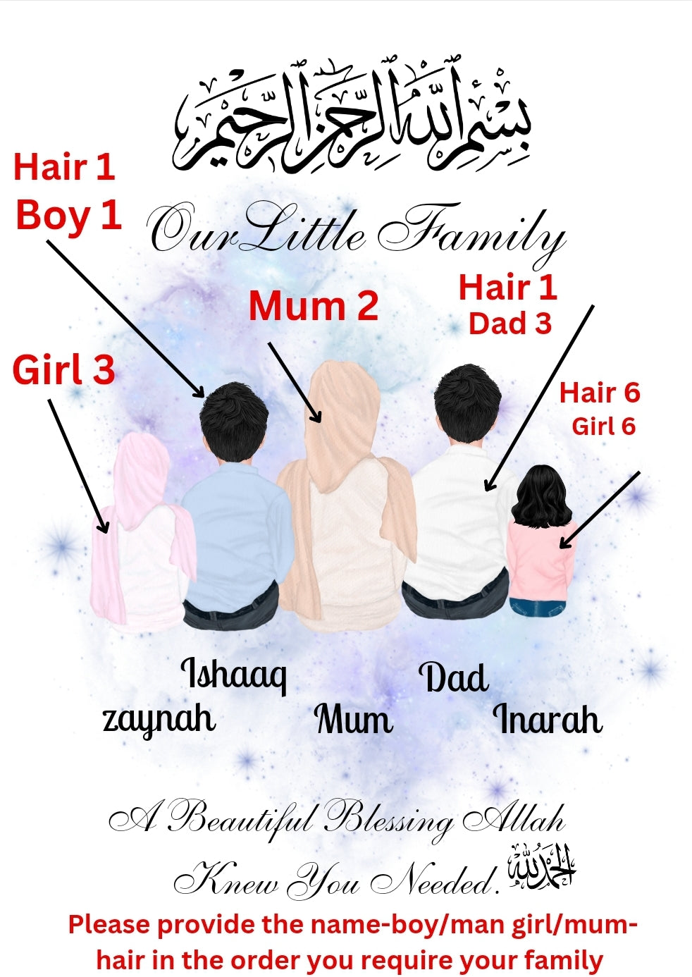 A4 Muslim Family Foil Print Only-Personalised Muslim Family Print | Islamic Gift | Eid Gift